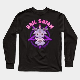 Hail Satan Death Metal Cute Pentagram Baphomet print Long Sleeve T-Shirt